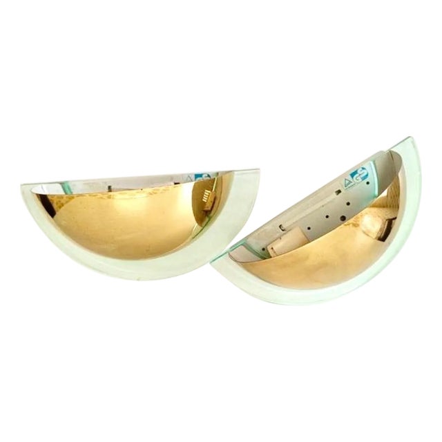 Vintage Wall Lights in Acrylic Glass and Brass from GS, 1980s, Set of 2 For Sale
