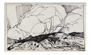 "Big Cloud Landscape" Impressionist Maker Illustration by Laurence Sisson circa 1960s