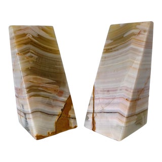 Vintage Mid-Century Onyx Marble Bookends - a Pair For Sale