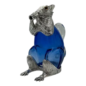 Early 20th Century Silverplate & Blue Glass Squirrel Decanter Claret Jug