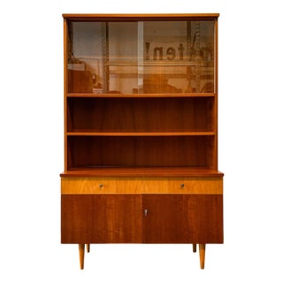 Cherry Bookcase with Display Case, 1960s For Sale