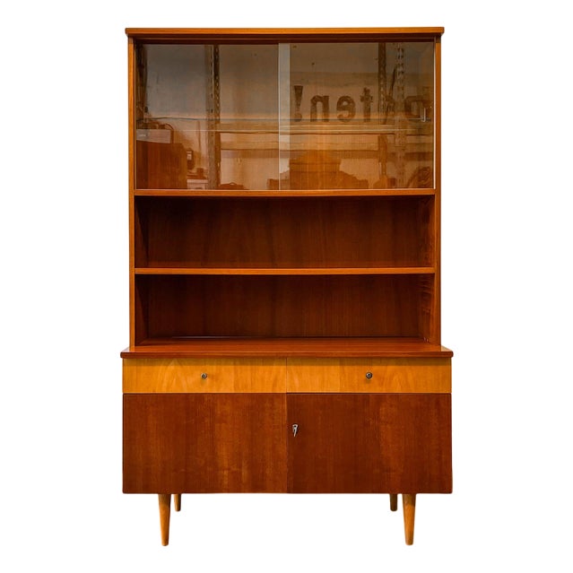 Cherry Bookcase with Display Case, 1960s For Sale
