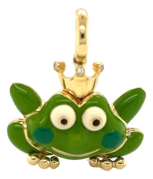 Aaron Basha Diamond Large Frog Frog 18k Yellow Gold Enamel Charm Pendant