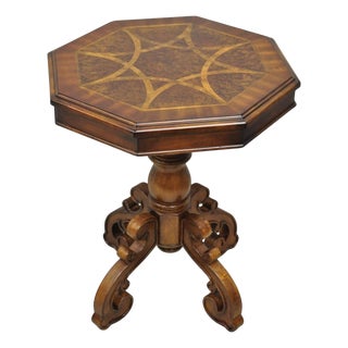 Mid 20th Century Contemporary Italian Mediterranean Style Marquetry Inlay Pedestal Side Table For Sale