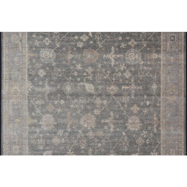 Modern Large Hand-Knotted Oushak Wool Rug by Keivan Woven Arts 11'10 X 15'2 For Sale - Image 3 of 12