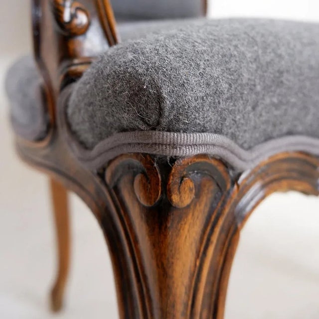 Louis XV Style Lounge Chair in Mouse Grey Felt Fabric For Sale - Image 10 of 15
