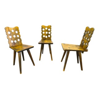 Brutalist Wooden Chairs, Former Czechoslovakia, 1950s, Set of 3 For Sale