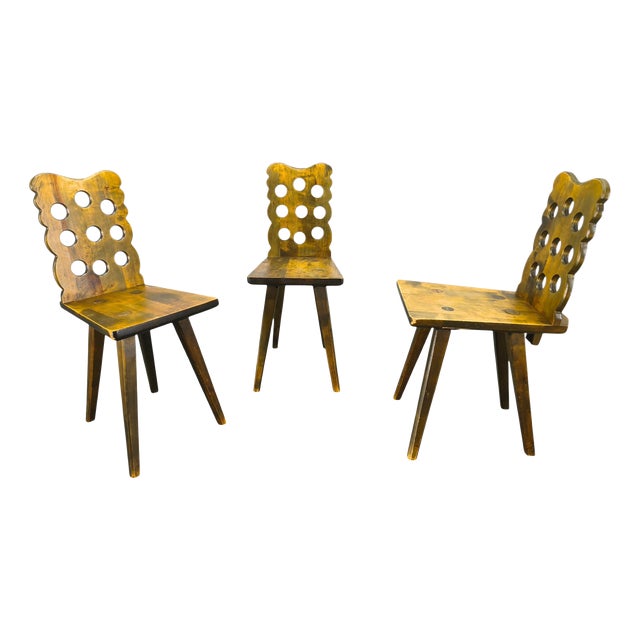 Brutalist Wooden Chairs, Former Czechoslovakia, 1950s, Set of 3 For Sale