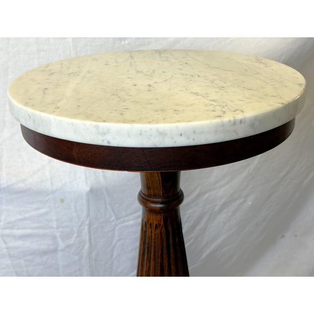 Early 20th Century 1900's Solid Wood Reeded Pedestal/ Plant Stand With Marble Top For Sale - Image 5 of 18