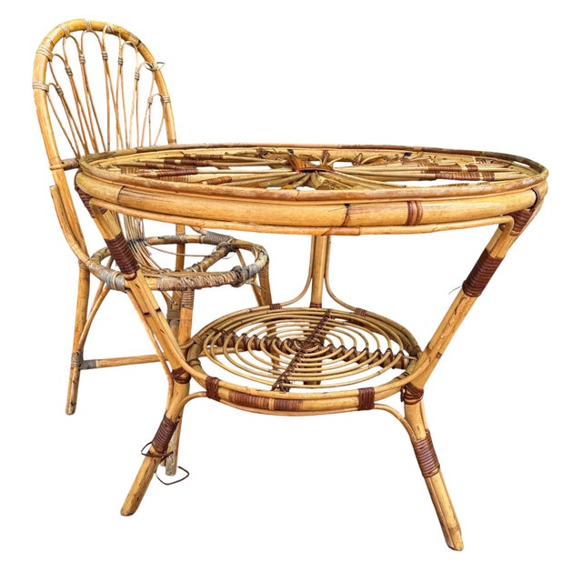 Mid-Century Modern Vintage French Rattan Table, 1950s For Sale - Image 3 of 13