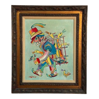 The Walking Shop Painting by Jovan Obican, Croatia 1970 For Sale