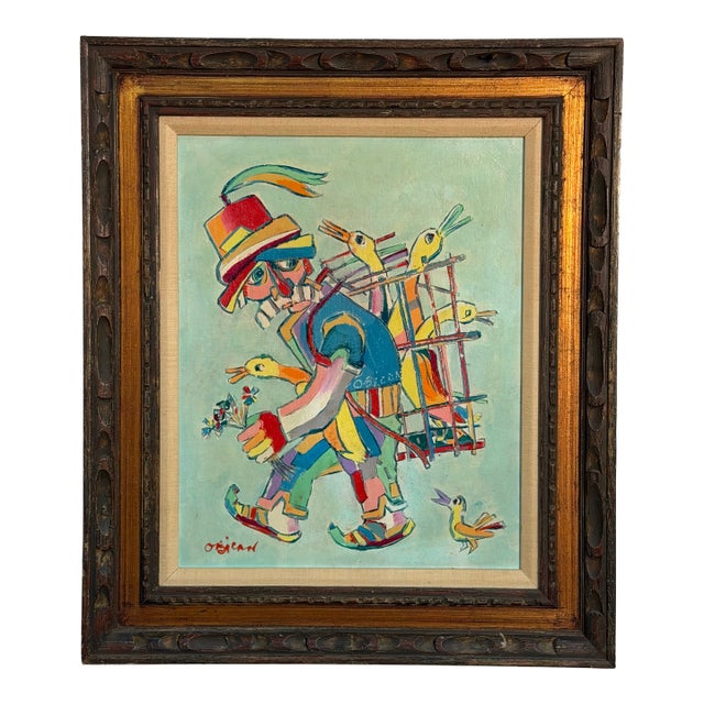 The Walking Shop Painting by Jovan Obican, Croatia 1970 For Sale