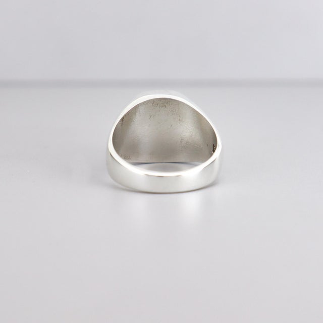 Large Vintage Sterling Silver, Onyx Cabochon, & Diamond Men's Signet Style Ring For Sale - Image 10 of 15