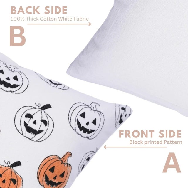 Not Yet Made - Made To Order Fabdivine Halloween Pumpkin Block Print Pillow Cover Handmade Cotton Throw Cushion for Festive Home Décor Size 14x36 For Sale - Image 5 of 6