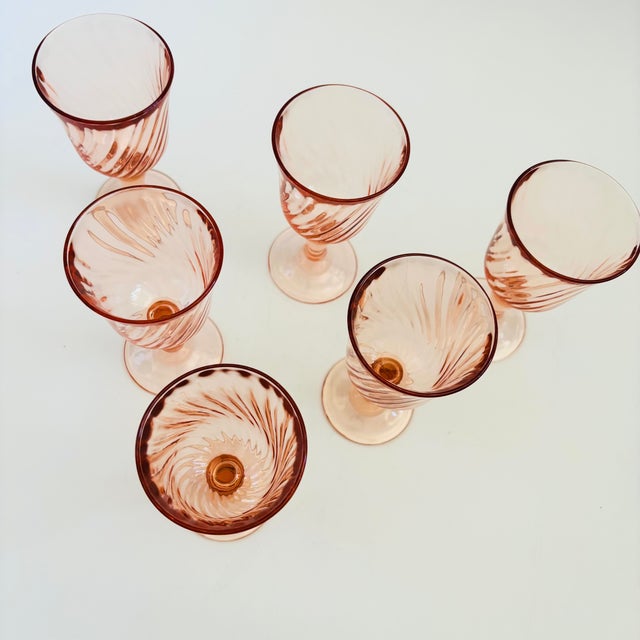 Glass Pink Swirl Wine Goblets - Set of 6 - France For Sale - Image 7 of 8