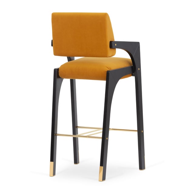 Arches Bar Stool in Mustard Velvet and Black Lacquered from Insidherland For Sale - Image 4 of 15