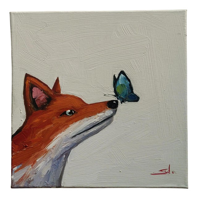 Vivek Mandalia, Fox and Butterfly, Oil on Canvas For Sale