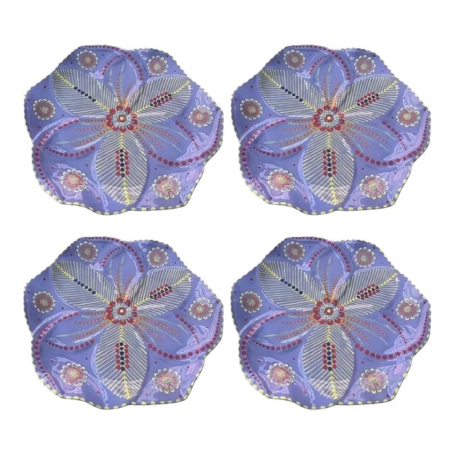 South African Handmade & Hand-Painted Ceramic Serving Plate - Set of 4 For Sale
