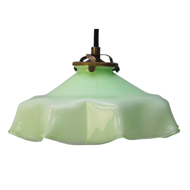 Glass French Green Opaline Glass and Brass Pendant Lamp For Sale - Image 7 of 7