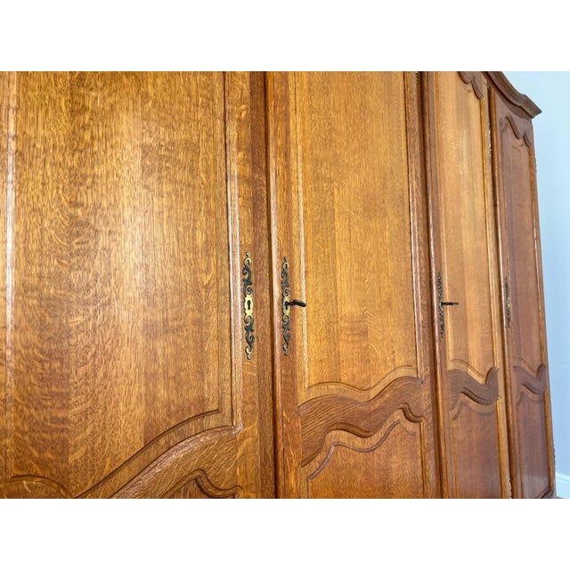 Vintage Louis XVI French Oak Five Door Carved Armoire For Sale - Image 9 of 14
