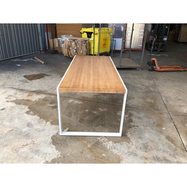 2010s New Dining Table for Indoor and Outdoor in White Iron Structure With Wood Top For Sale - Image 5 of 7