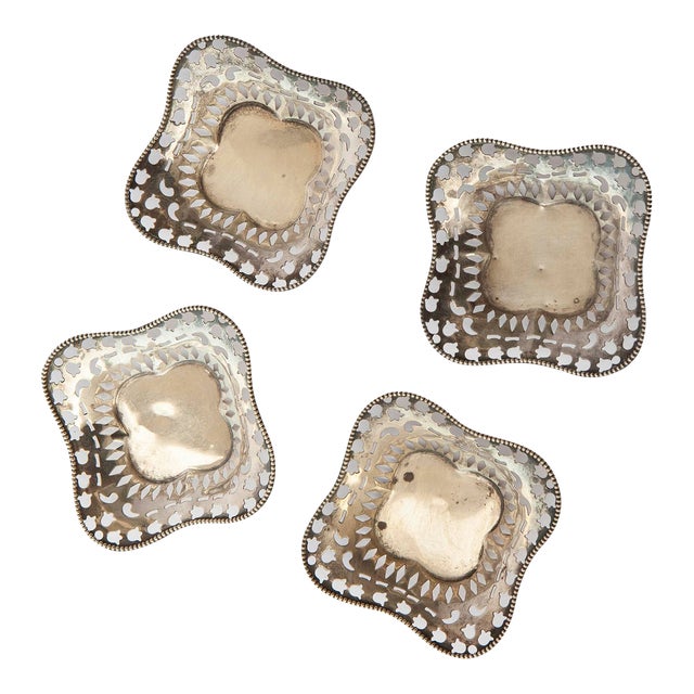 Early 20th Century Tiny Sterling Silver Square Trays- Set of 4 For Sale