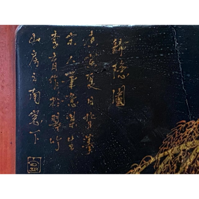 Wood Vintage Restored Golden Oriental Scenery Graphic Wood Panel Art For Sale - Image 7 of 9