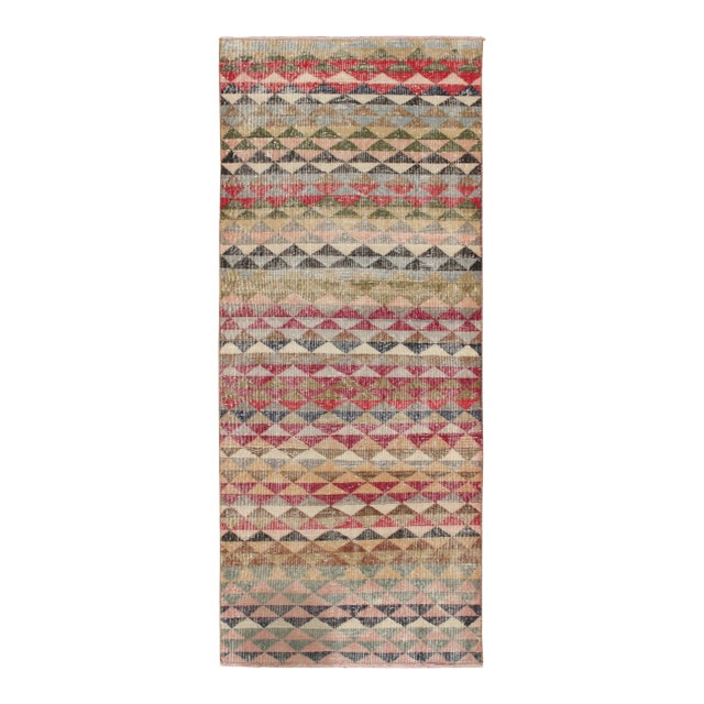 1960s Vintage Zeki Müren Runer in Polychromatic Geometric Pattern by Rug & Kilim For Sale