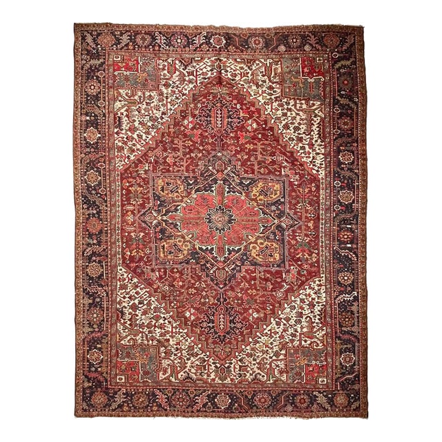 Vintage Heriz Slate-Teal Rug 11.4 x 13.8 For Sale