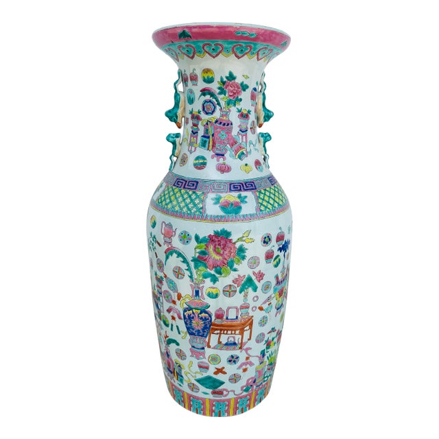 Large Vintage Chinoiserie Vase For Sale
