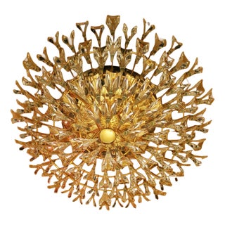 Italian Gilt Brass and Crystal Ceiling Lamp from Stilkronen, 1970s For Sale