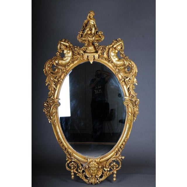 Large Gilded Wall Mirror in Style of F. Linke, Paris For Sale - Image 3 of 18