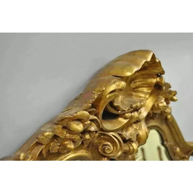 Glass Vintage French Rococo Louis XV Style Shell Carved Large Gold Wall Mirror For Sale - Image 7 of 10