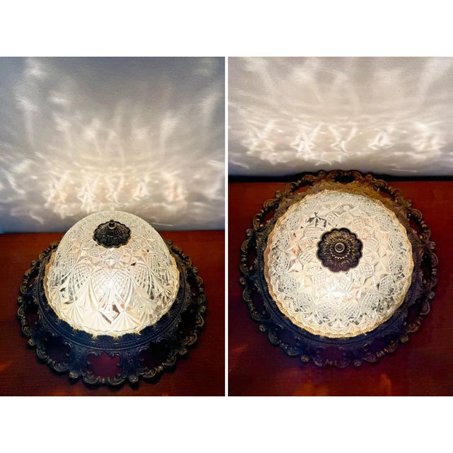 Vintage Ceiling Light in Brass and Cut Glass, 1960s For Sale - Image 9 of 11