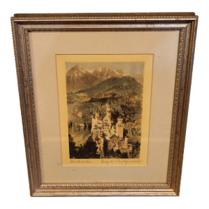 Late 19th Century Ernst Geissendorfer Neuschwanstein Castle Frame Original Signed Framed