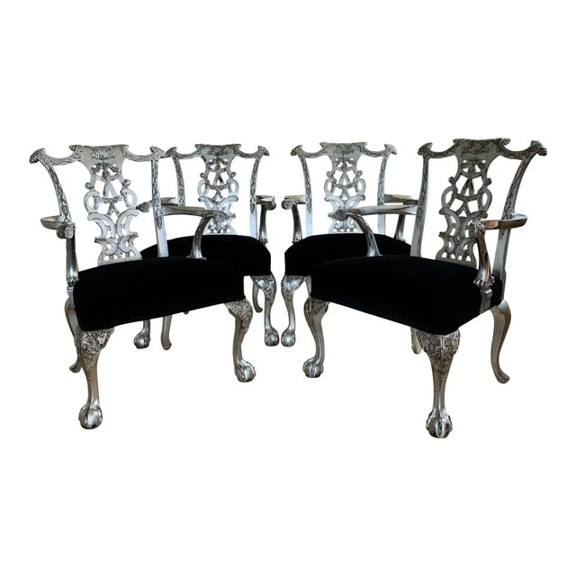 Wood William Switzer Hand Carved Chippendale Oversized Armchairs- Set of 4 For Sale - Image 7 of 7