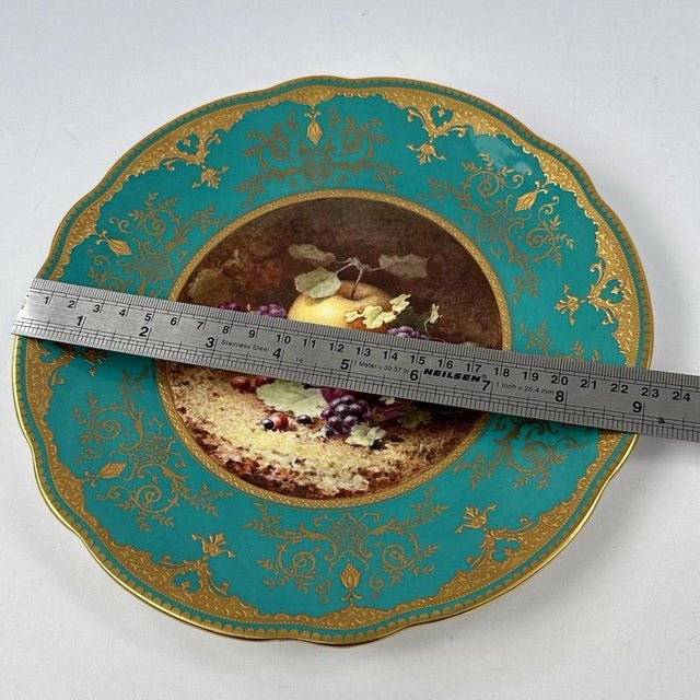 Antique Hand-Painted Porcelain Coalport Fruit Cabinet Plate by Frederick Chivers, 1921 For Sale - Image 12 of 13