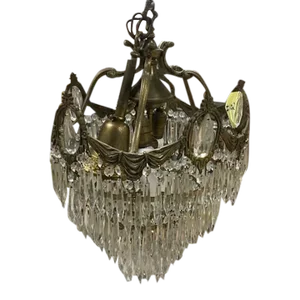 Late 19th Century Bronze and Glass Crystal Chandelier