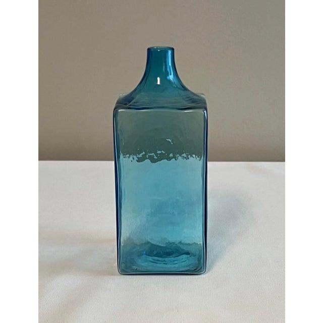1960s Vintage Venini Italian Aquamarine Blue Handblown Art Glass Vase Hand Signed For Sale - Image 5 of 12