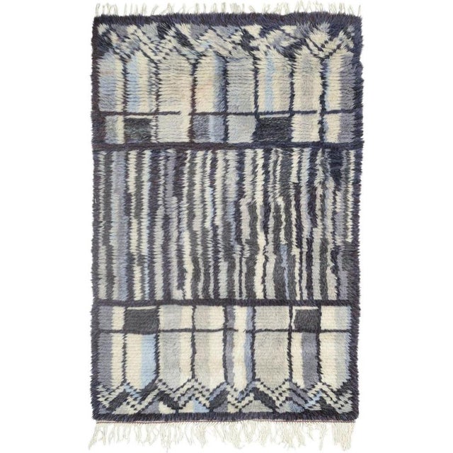 Scandinavian Wool Rya Rug with Graphic Pattern, 1970s For Sale - Image 6 of 6
