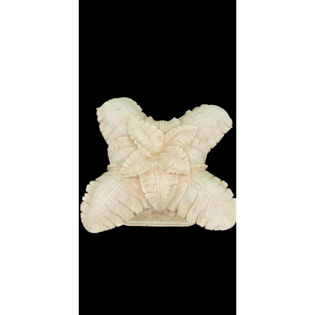 Serge Roche Vintage Plaster Cream Palm Beach Regency Palm Leaf Serge Roche Style Glass Top Side Table For Sale - Image 4 of 7