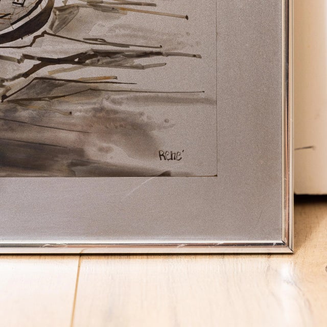 1970s Vintage Framed Sailboat Metal Wall Art by Rene For Sale - Image 5 of 7