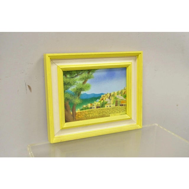Metal Late 20th Century Daniel Belliard Enamel on Copper Small Framed Painting Yellow Countryside For Sale - Image 7 of 10