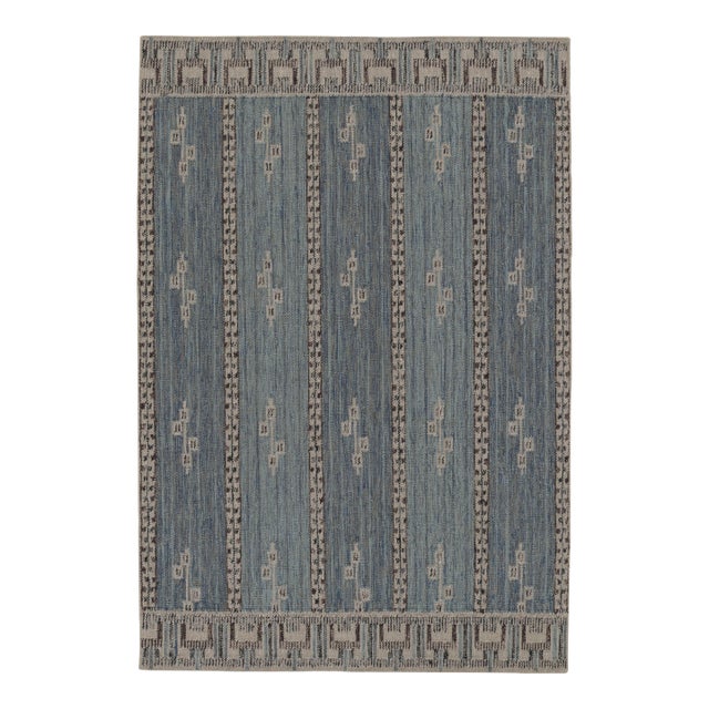 Rug & Kilim’s Scandinavian Inspired Rug in Blue With Geometric Minimalist Pattern For Sale