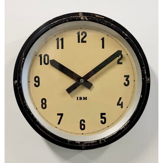 Metal Industrial Black Factory Wall Clock from IBM, 1950s For Sale - Image 7 of 17