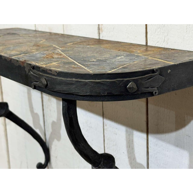 Console Table in Forged Steel and Slate Top, 1950s For Sale - Image 3 of 12