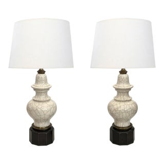Pair 1960s Stiffel Asian Inspired Ivory Crackle-Glaze Ginger Jar Lamps For Sale
