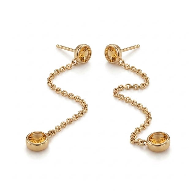 Not Yet Made - Made To Order Dainty Chain Drop Citrine Earrings - November Birthstone Jewelry - A Pair For Sale - Image 5 of 5