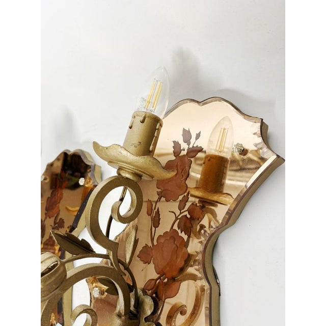 Art Deco Wall Sconces in Patinated Gold Metal and Glass, France, 1950, Set of 2 For Sale - Image 11 of 14