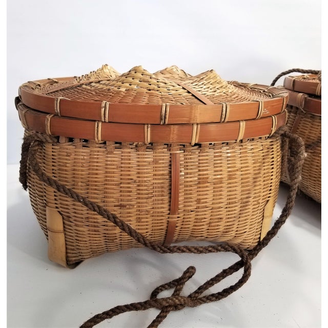 Large Authentic Vintage Mid Century Japanese Fishing Baskets a Pair